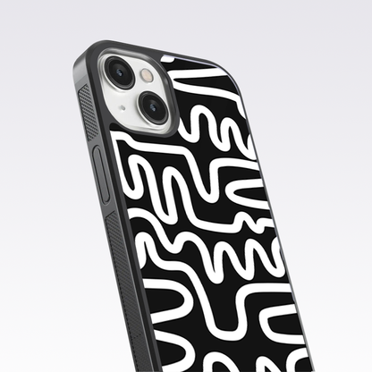 Doodle Lines Pattern Black Glass Case