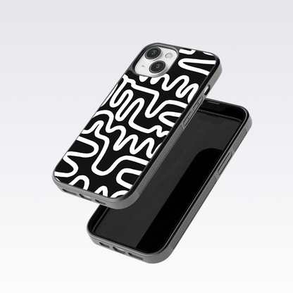 Doodle Lines Pattern Black Glass Case