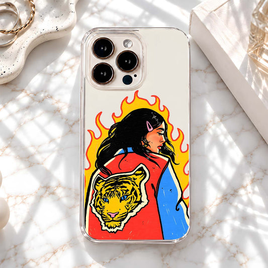 Fiery Tiger Girl Clear Silicon Cover