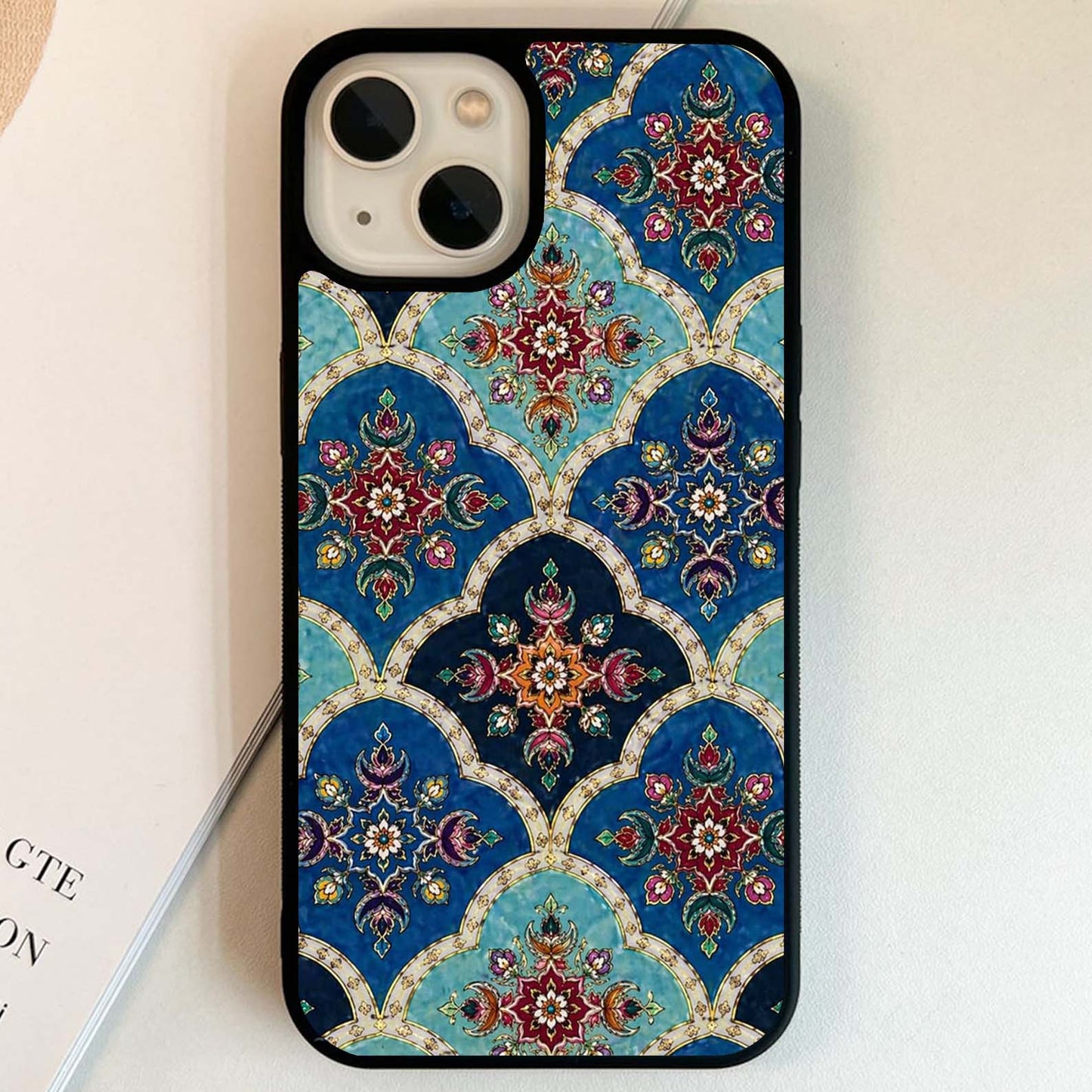 Blue Floral Pattern Glass Case