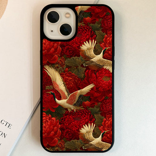 Crimson Crane Garden Glass Case