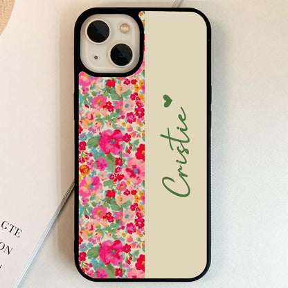 Custom Name Pink Floral Glass Case