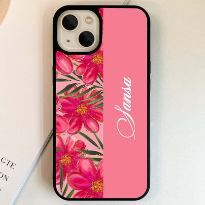Custom Name Pink Blossom Drift Glass Case