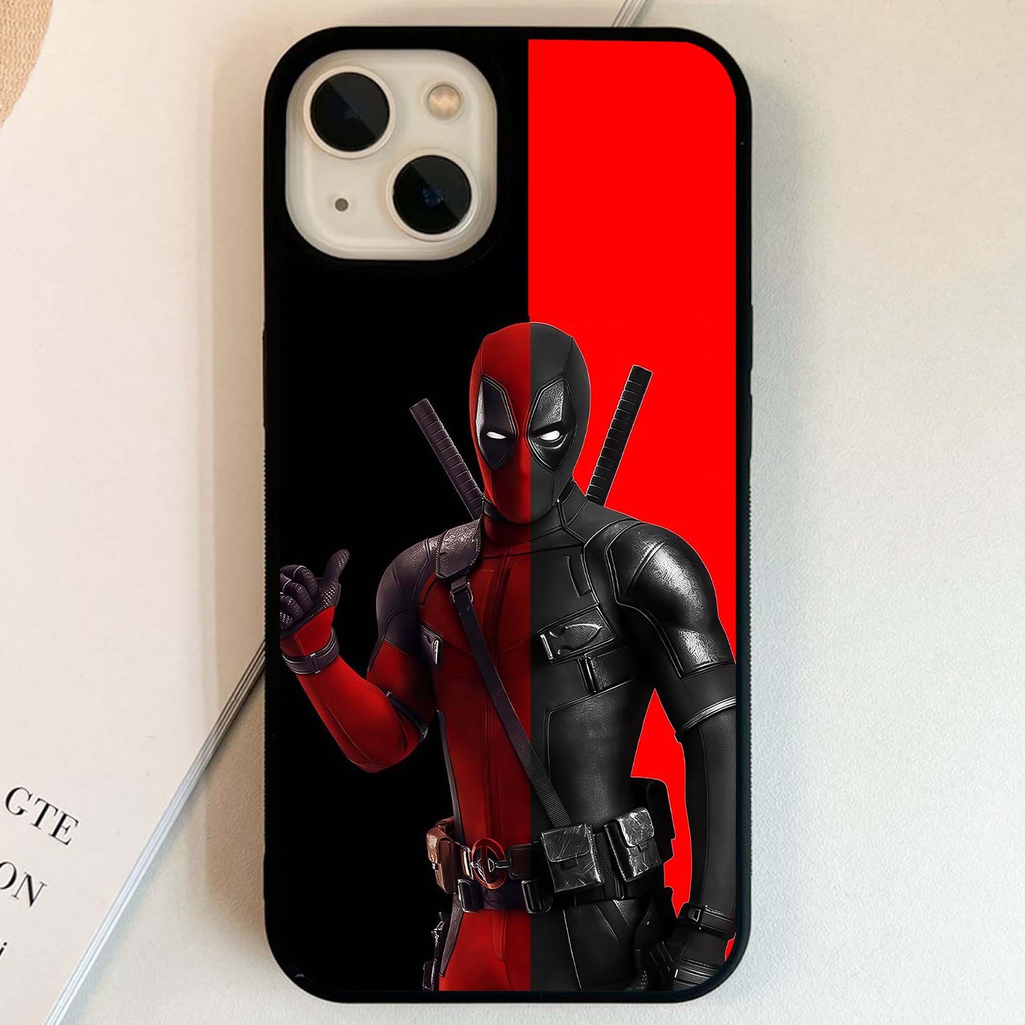 Red & Black Deadpool Theme Glass Case