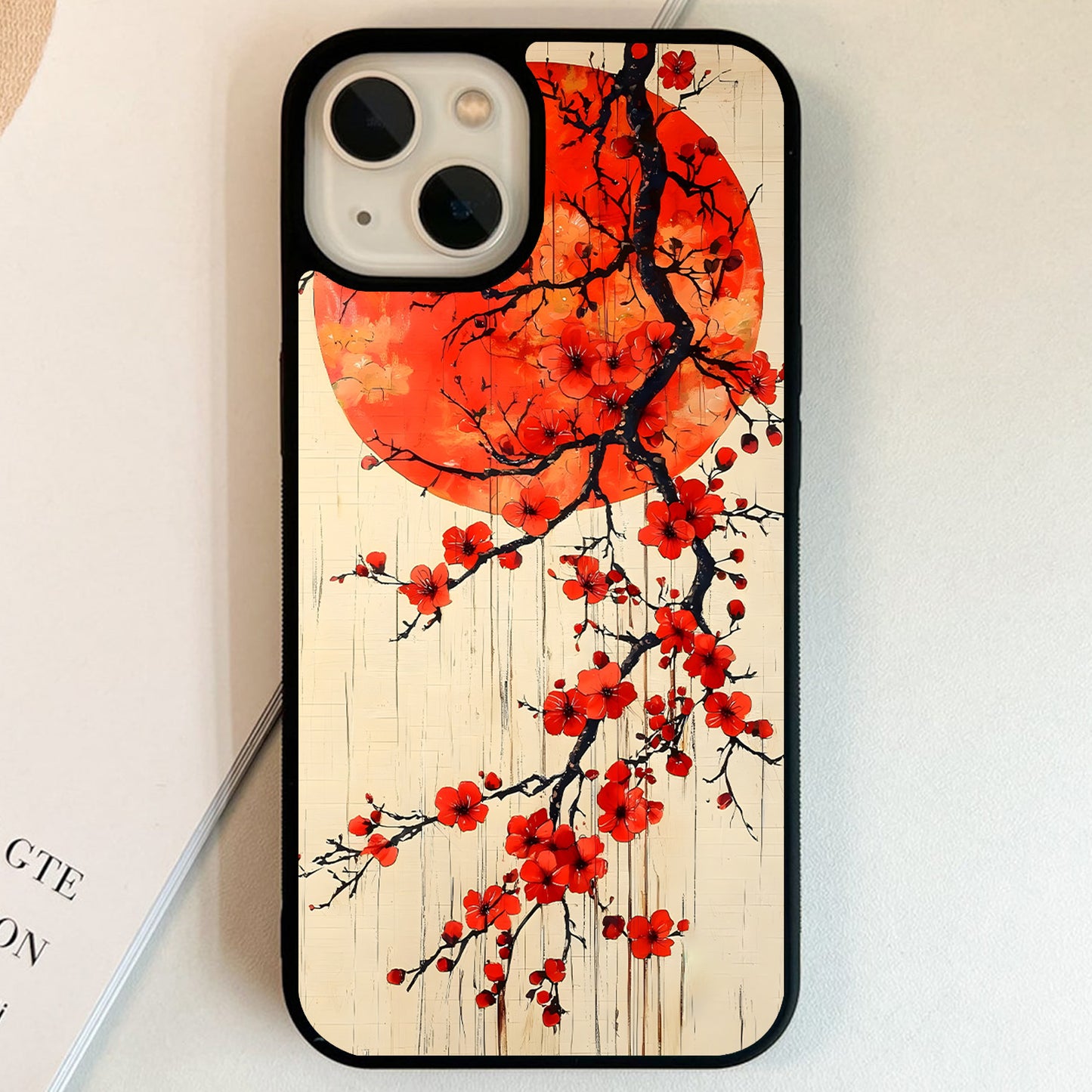 Crimson Sakura Bloom Glass Case