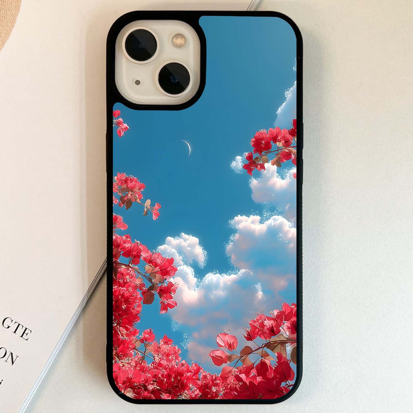 Blossoms Under Crescent Sky Glass Case