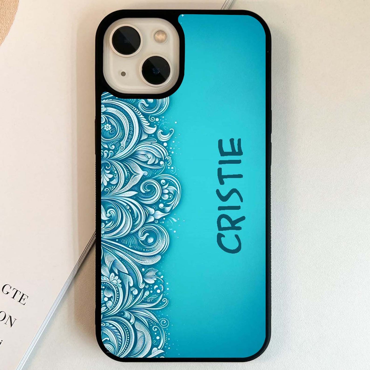 Custom Name Blue Floral Pattern Glass Case