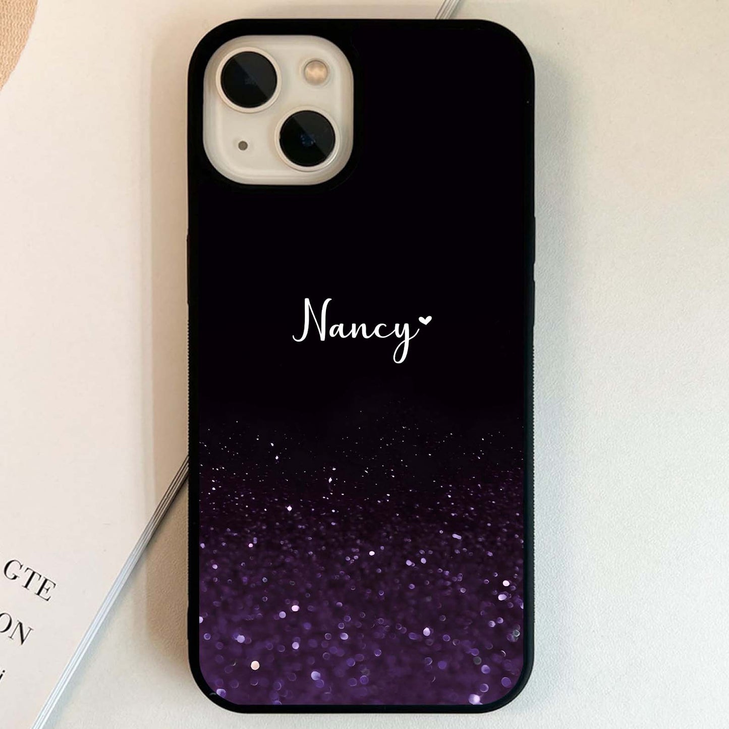 Glittery Purple Bokeh Custom Name Glass Case