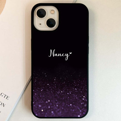 Glittery Purple Bokeh Custom Name Glass Case