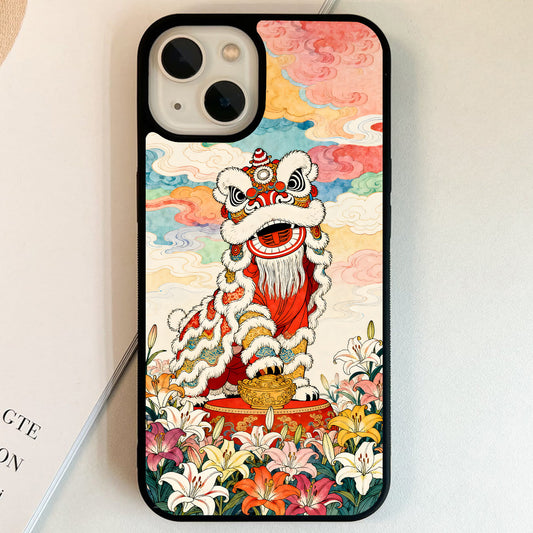Fortune Lion Dance Glass Case