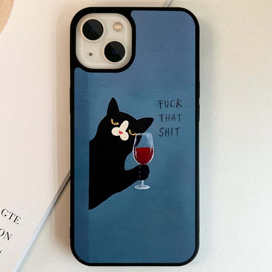 Midnight Wine Cat Glass Case