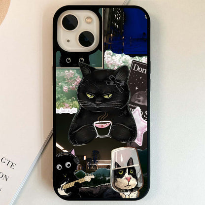 Moody Coffee Cat Glass Case