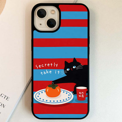 Sneaky Persimmon Cat Glass Case