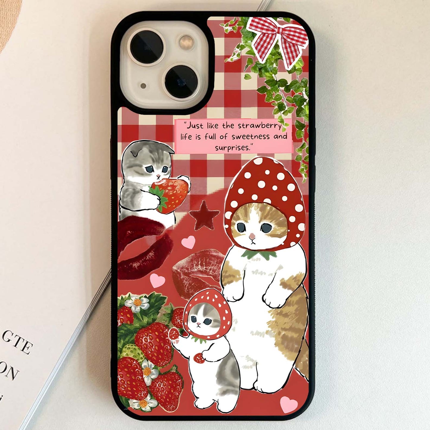 Strawberry Mood Cat Glass Case