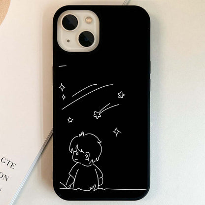 Line Art Boy With Shooting Stars Glass Case