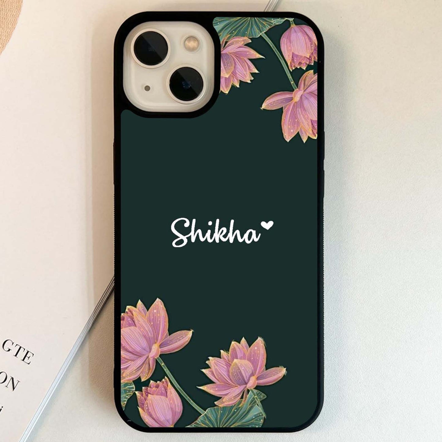 Custom Name Minimalist Lotus Glass Case