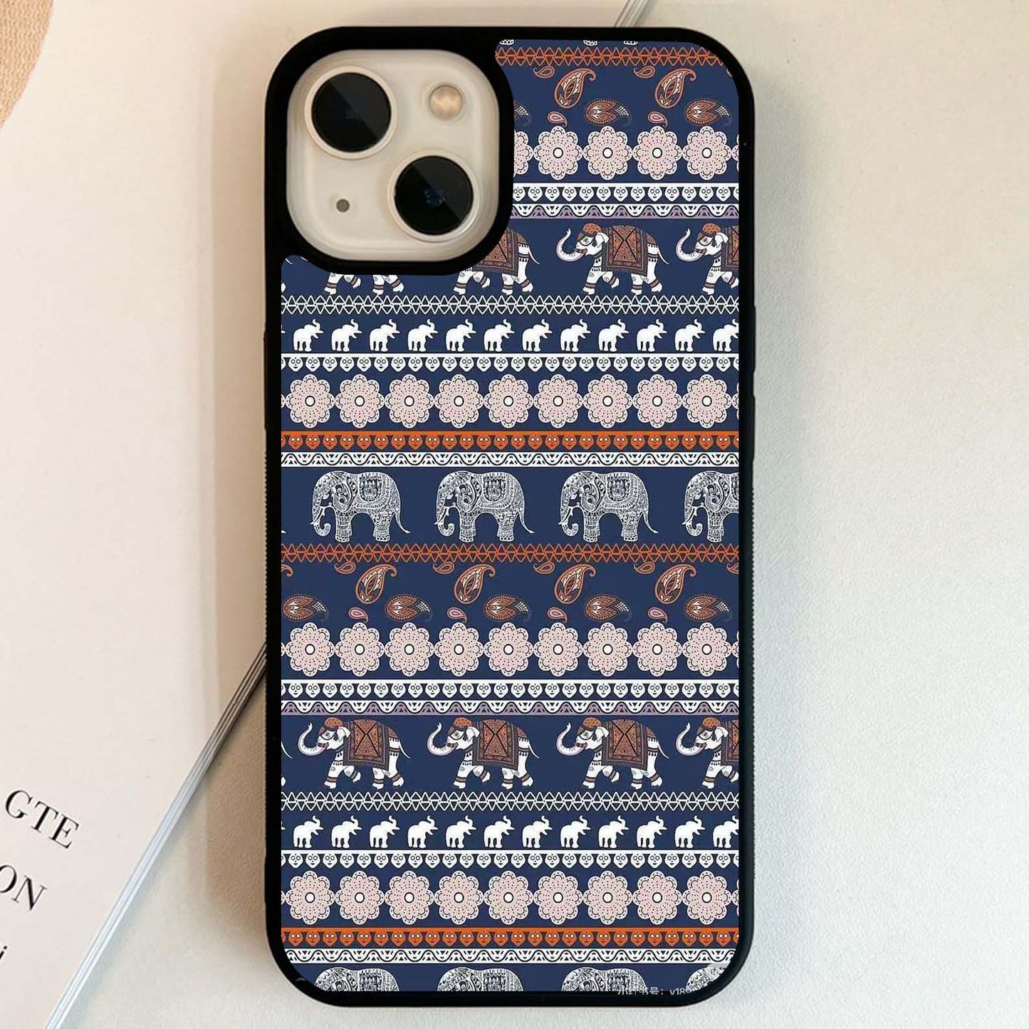 Blue Elephant Pattern Glass Case