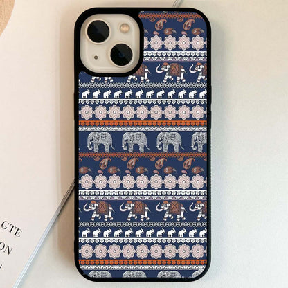 Blue Elephant Pattern Glass Case