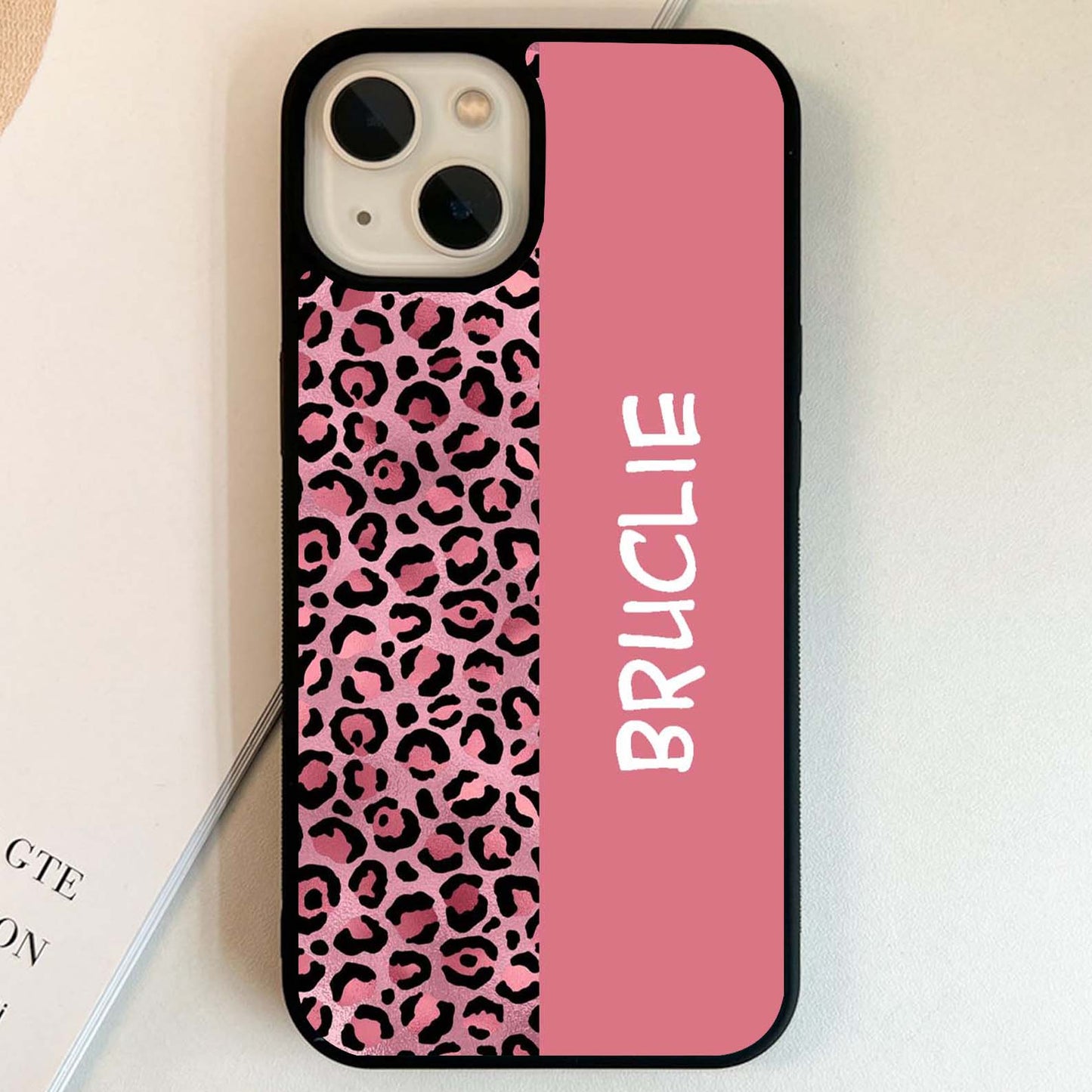 Pink Leopard Custom Name Glass Case