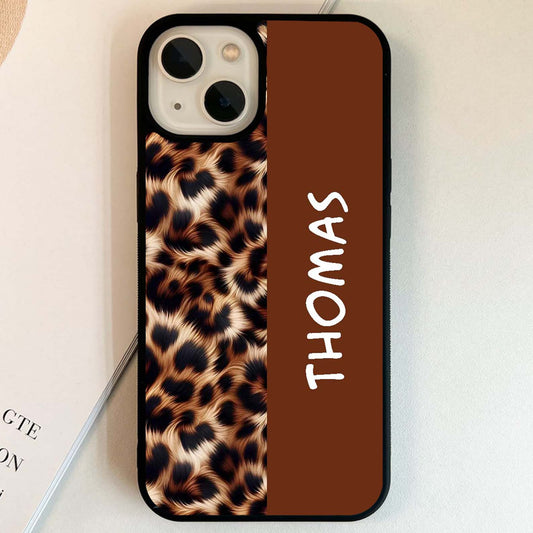 Custom Name Brown Leopard Glass Case