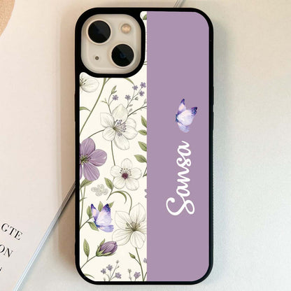 Custom Name Purple Blossom Flower Glass Case
