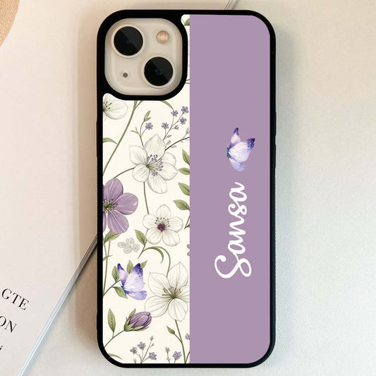 Custom Name Purple Blossom Flower Glass Case