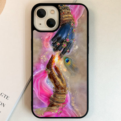 Radha Krishna Peacock Touch Glass Case