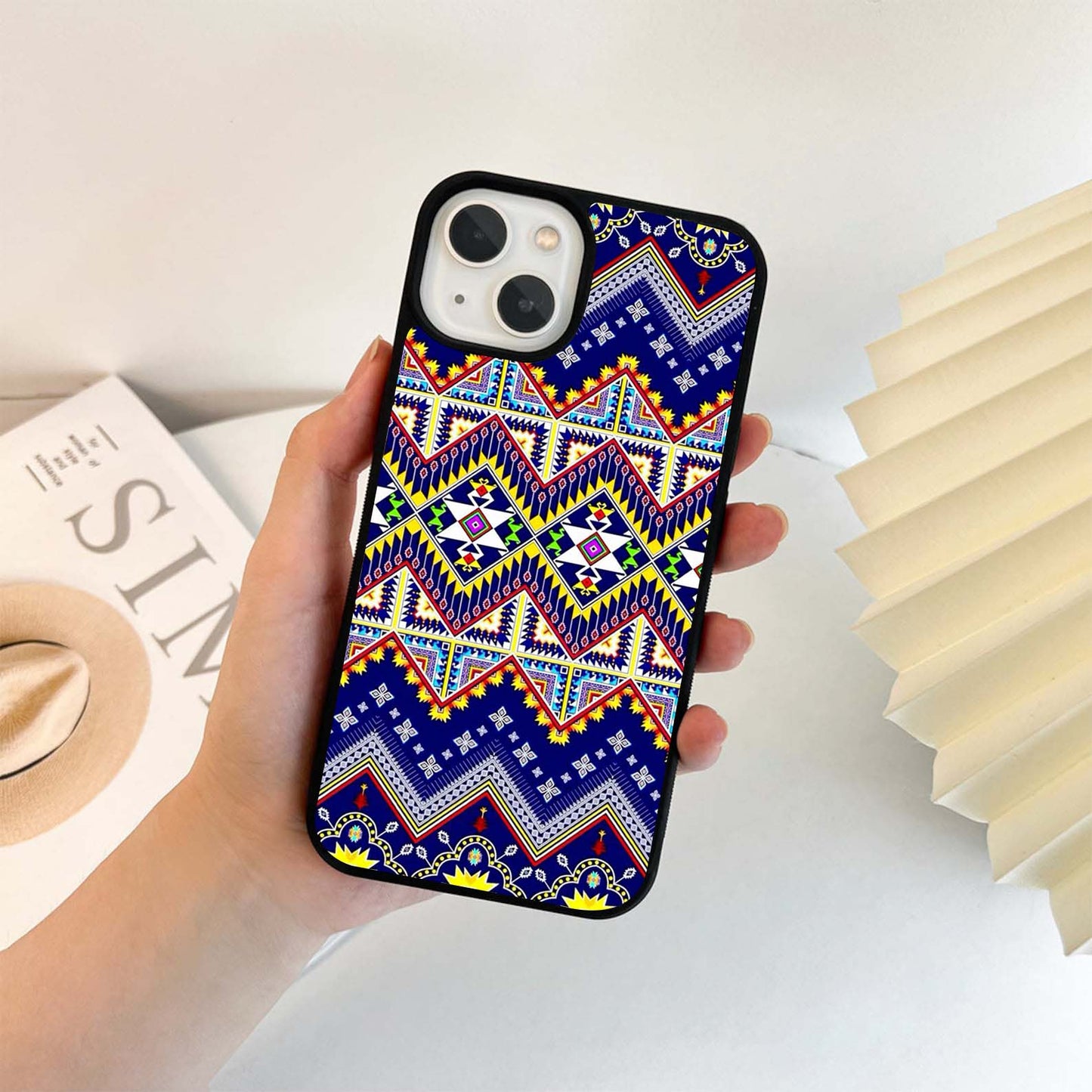 Blue Colorful Pattern Glass Case