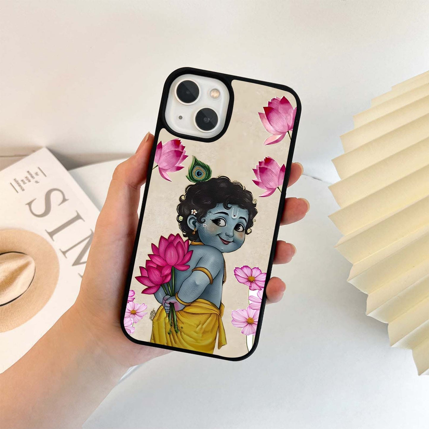 Krishna Lotus Smile Glass Case
