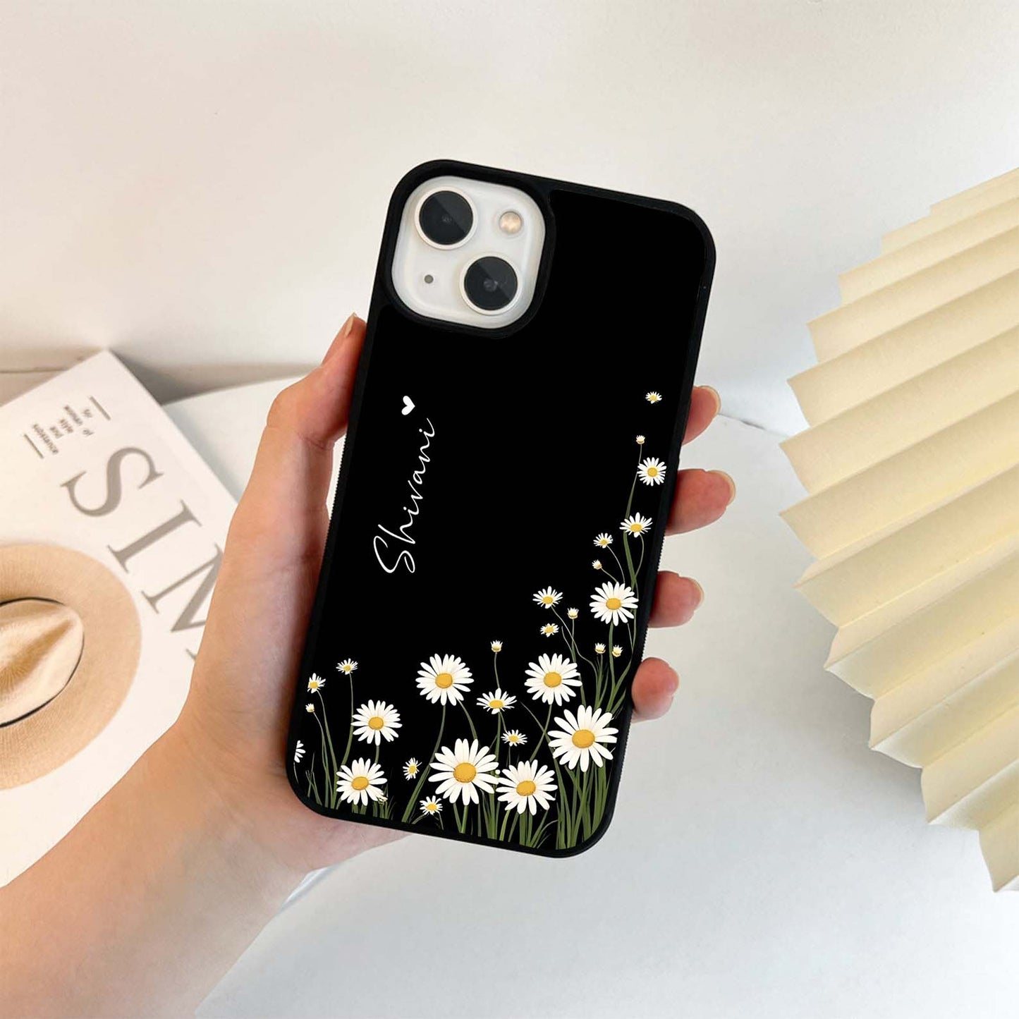 Daisy Cascade Custom Name Glass Case