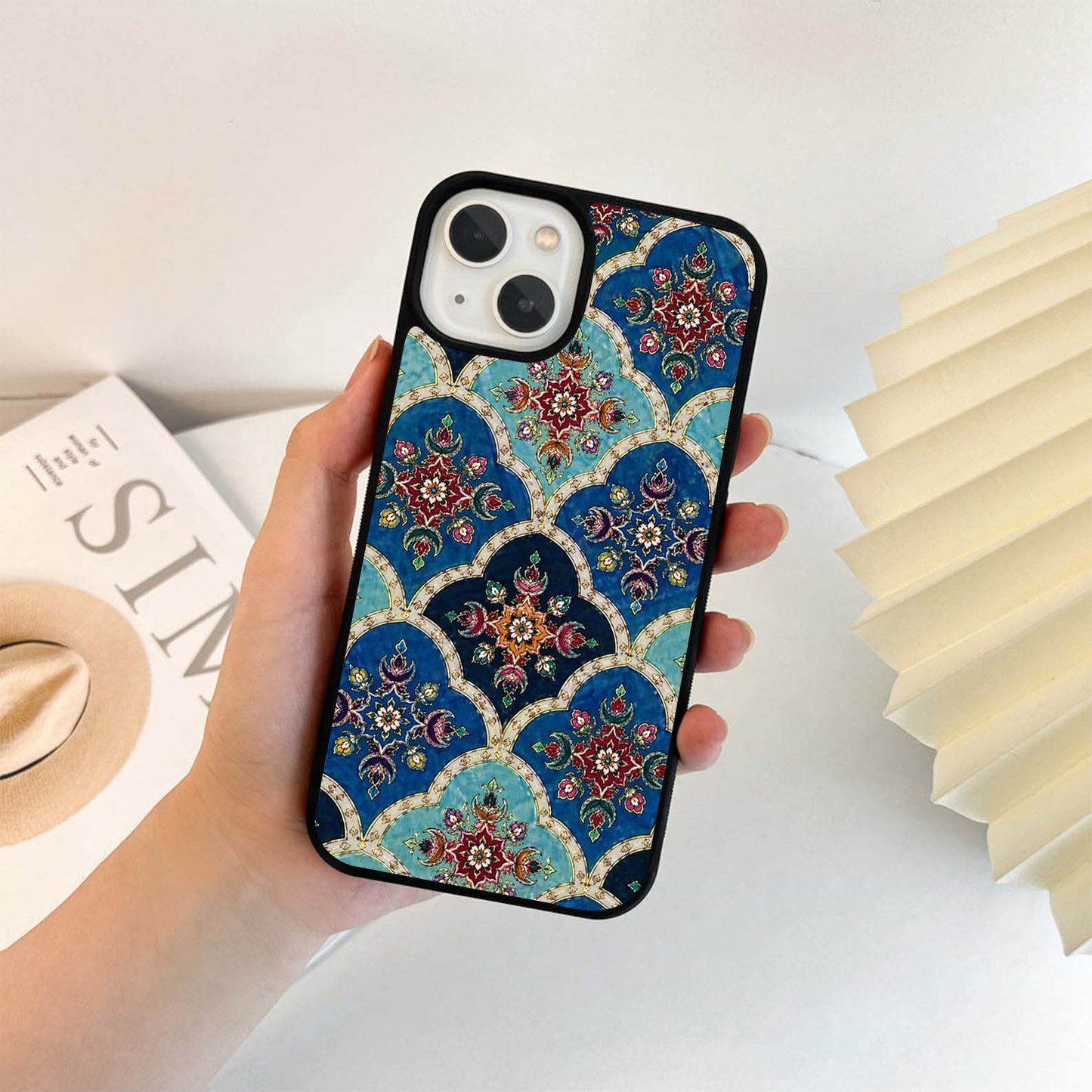 Blue Floral Pattern Glass Case