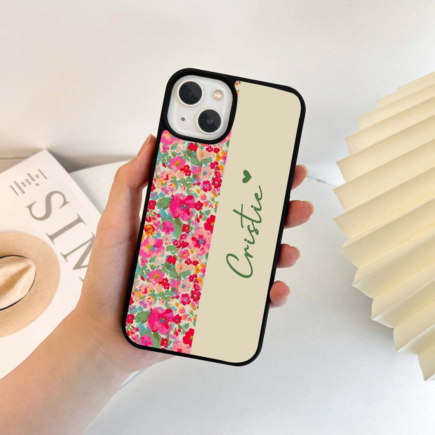Custom Name Pink Floral Glass Case