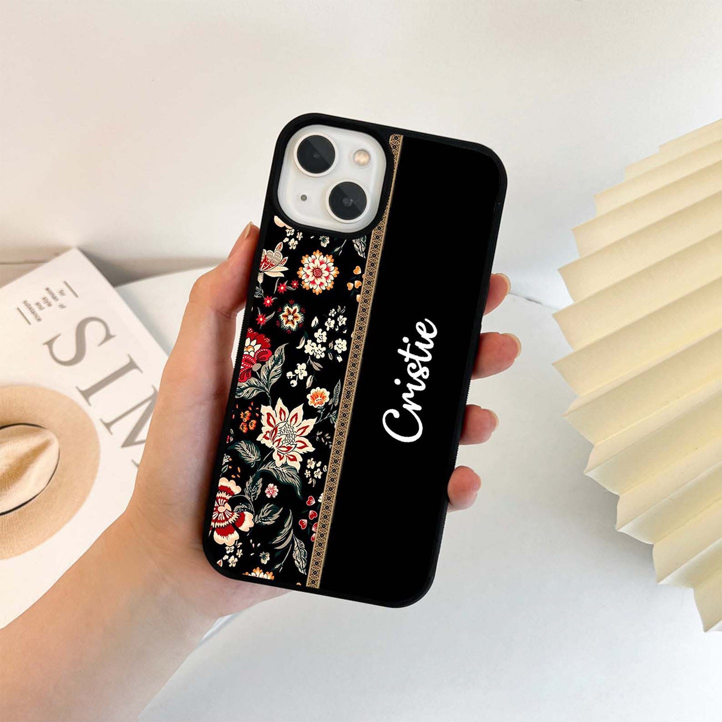 Custom Name Traditional Flower Glass Case