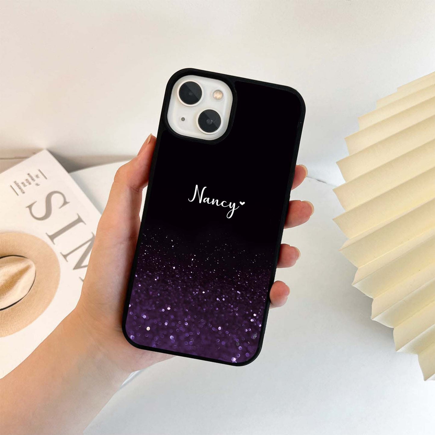 Glittery Purple Bokeh Custom Name Glass Case