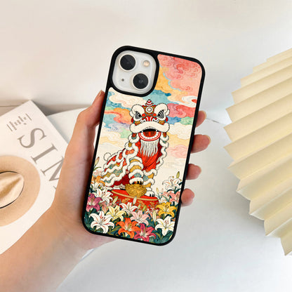Fortune Lion Dance Glass Case