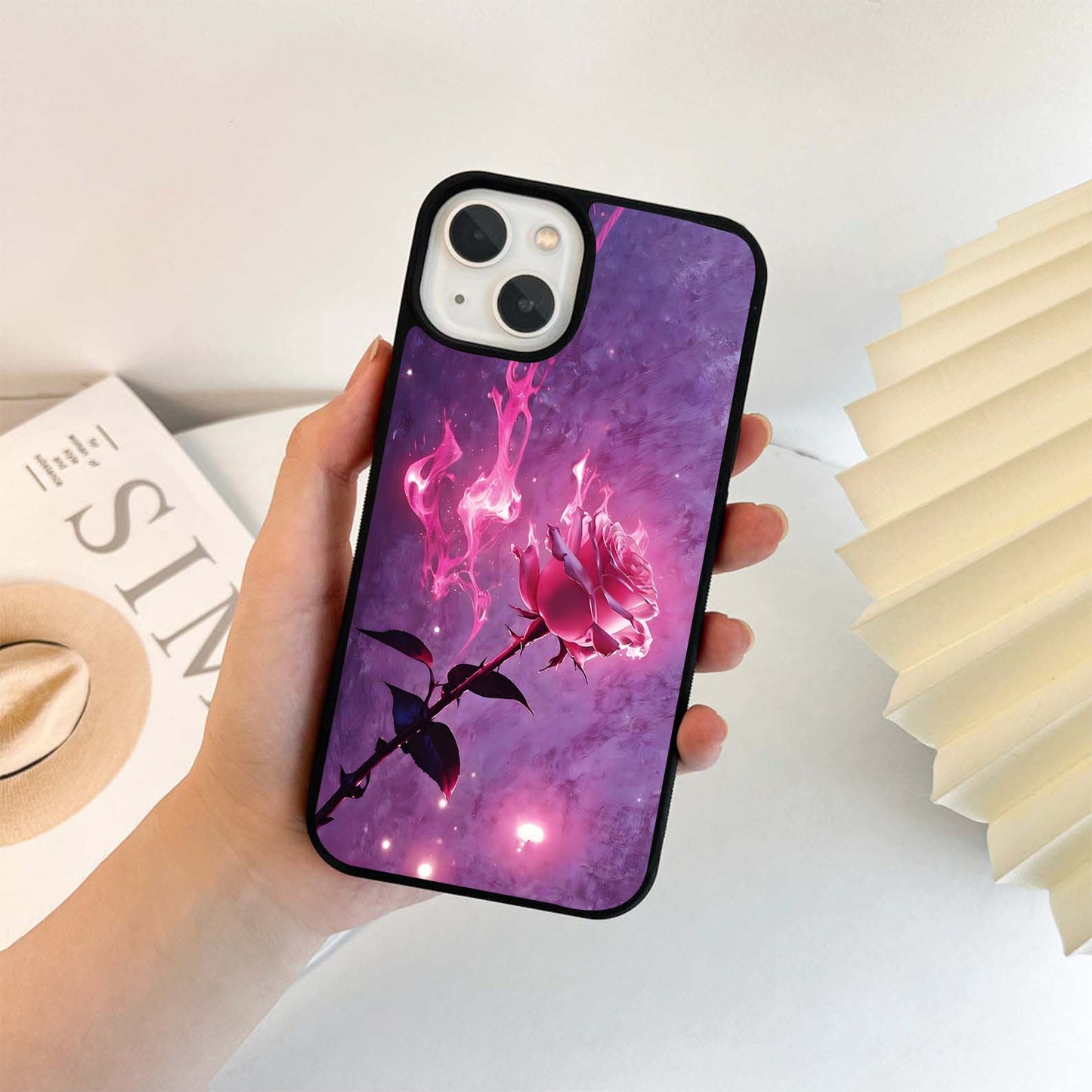 Ethereal Rose Flame Glass Case
