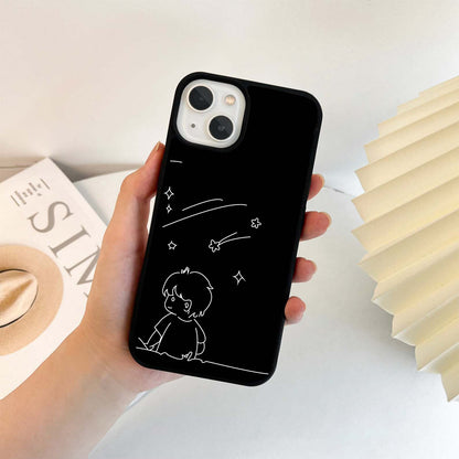 Line Art Boy With Shooting Stars Glass Case