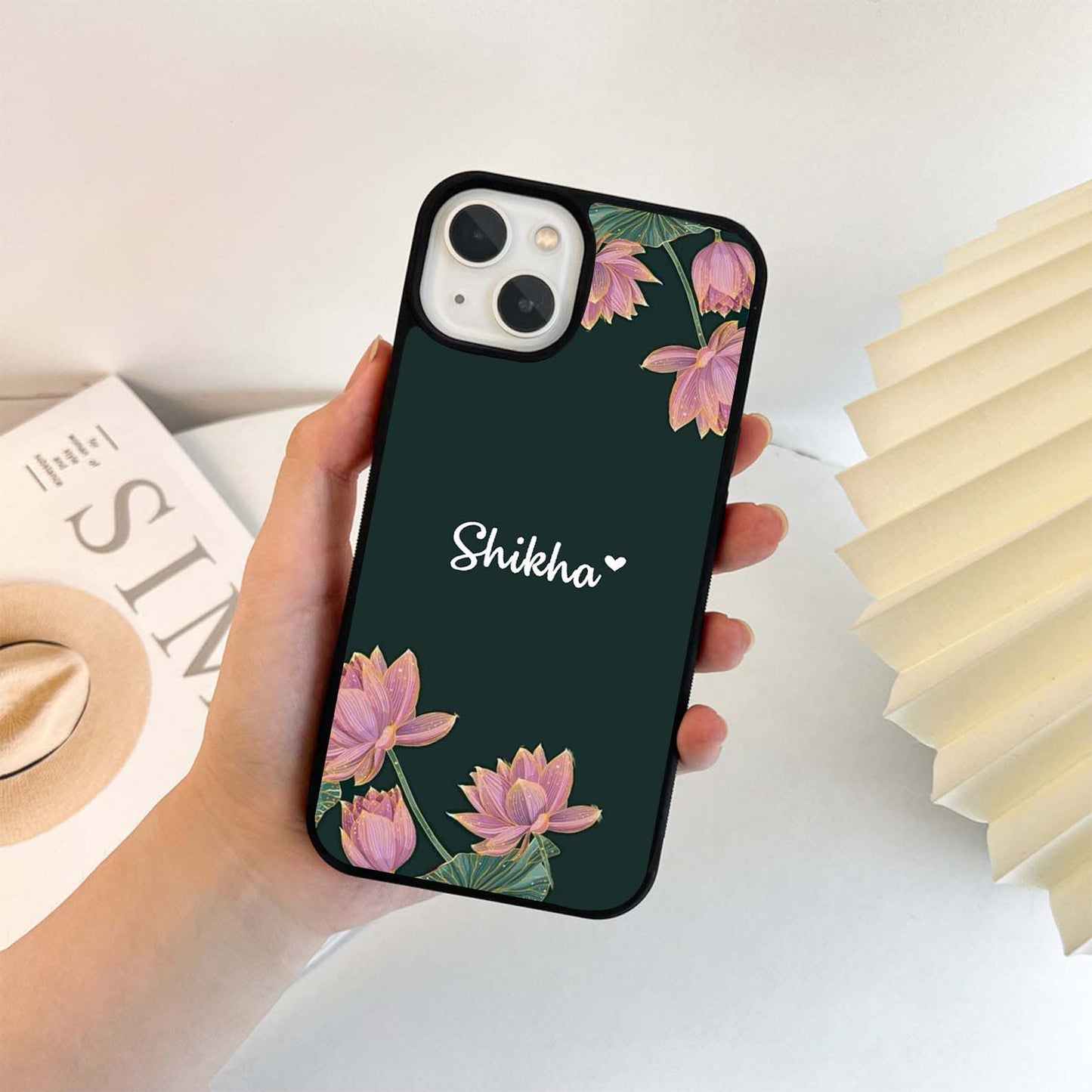 Custom Name Minimalist Lotus Glass Case