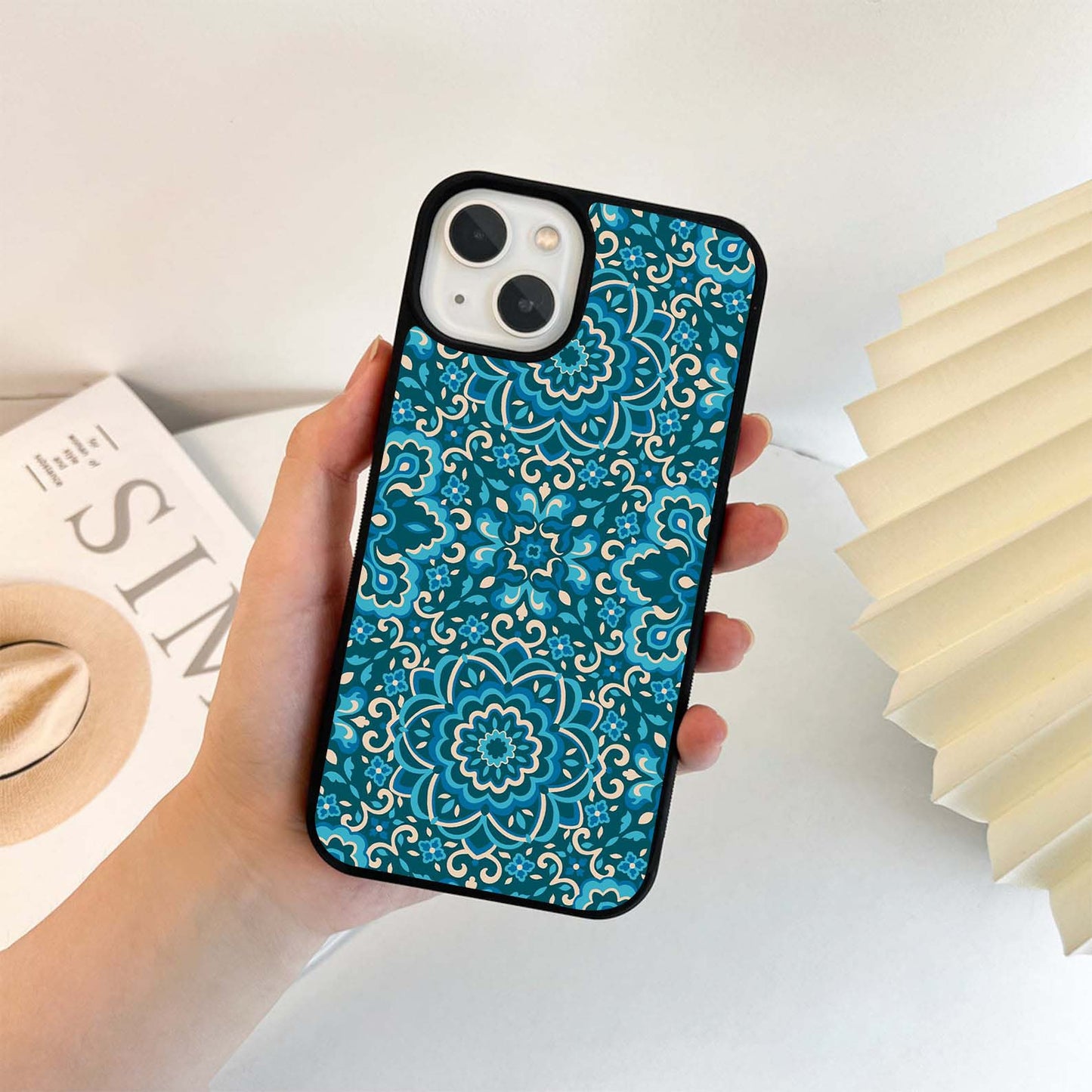 Azure Mandala Blossom Glass Case