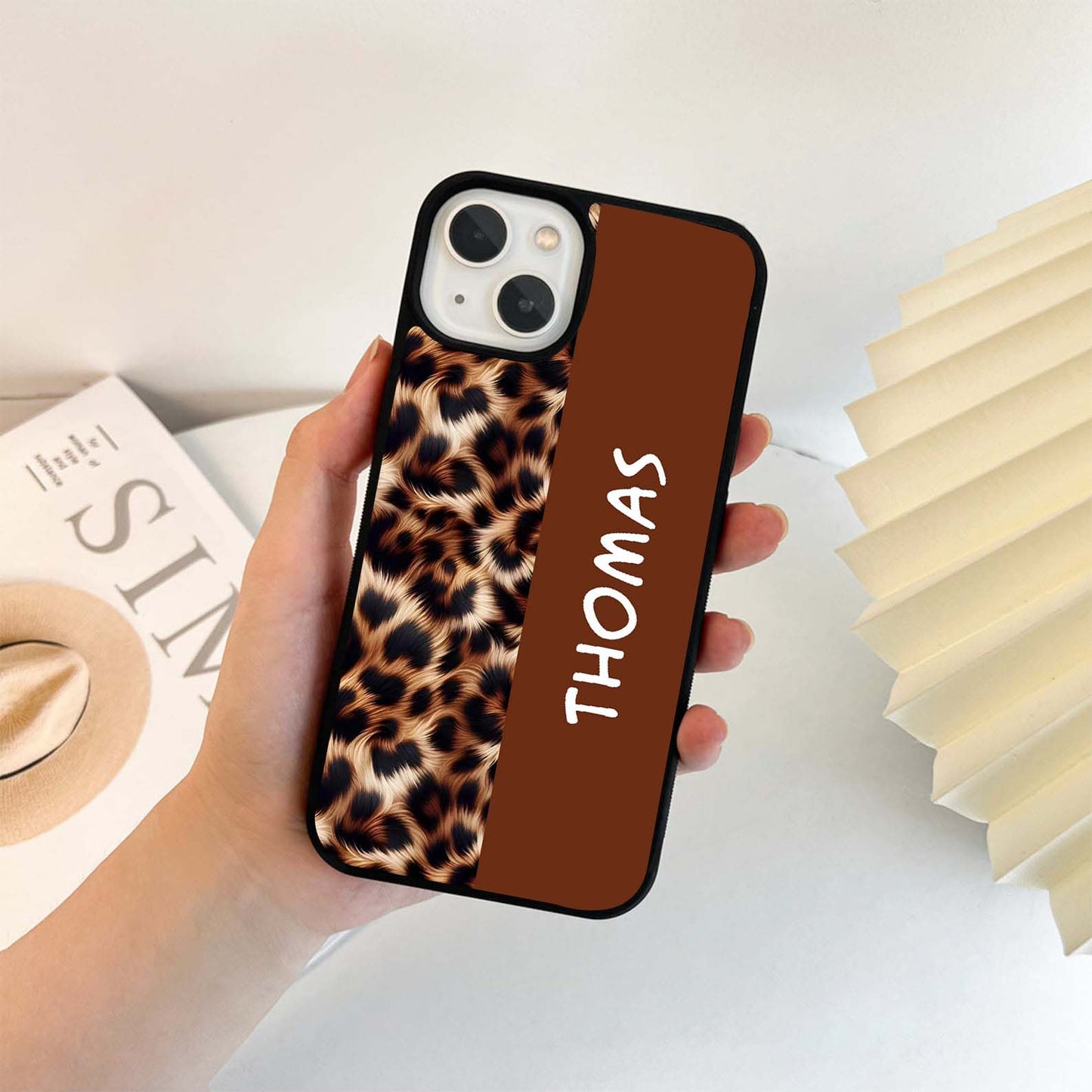Custom Name Brown Leopard Glass Case