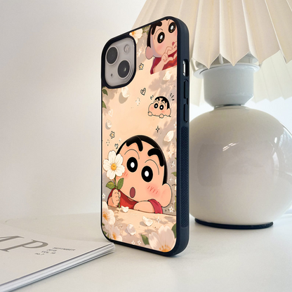Floral Cute Shinchan Glass Case