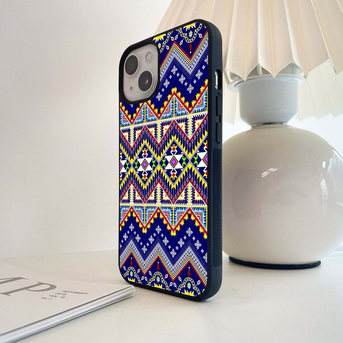 Blue Colorful Pattern Glass Case