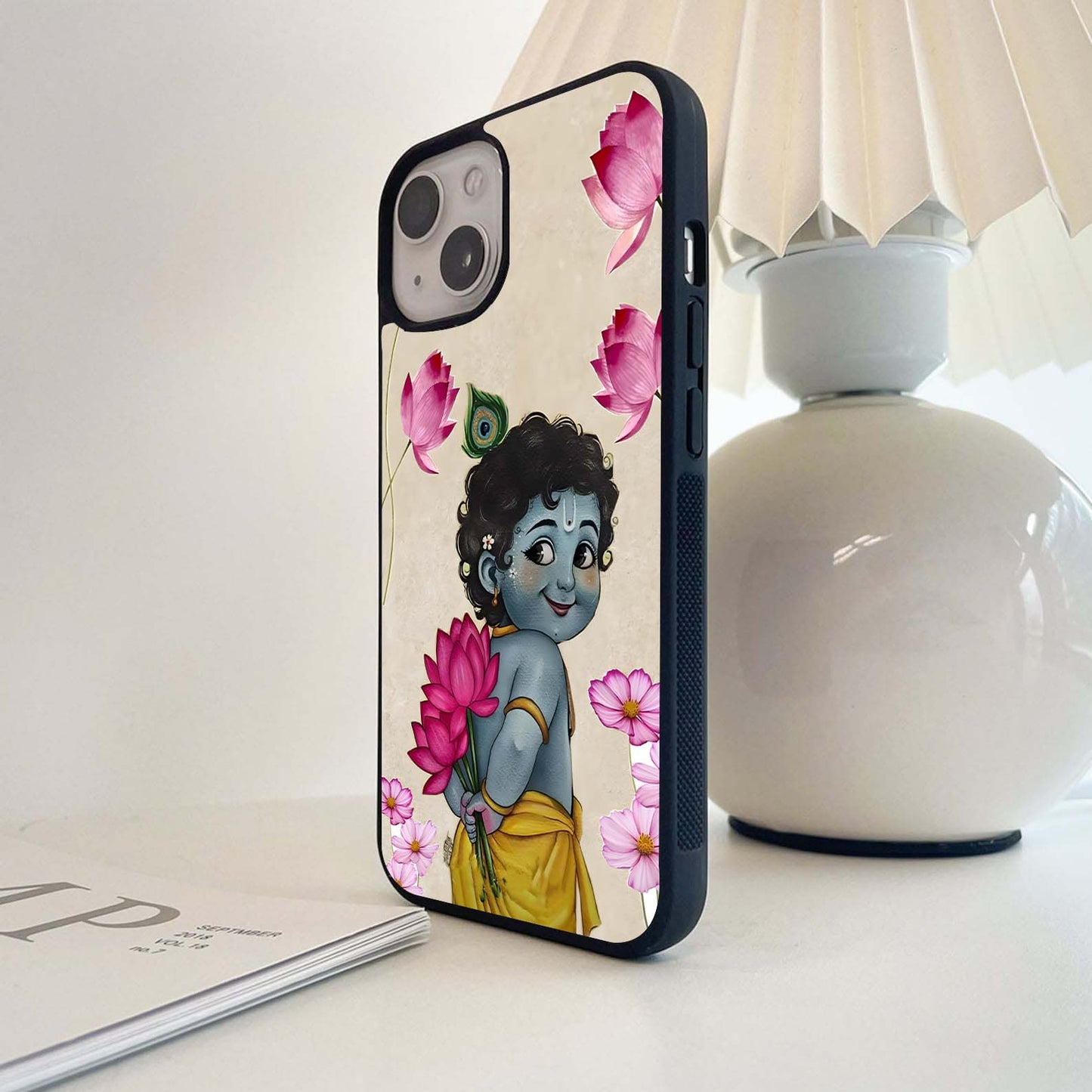 Krishna Lotus Smile Glass Case