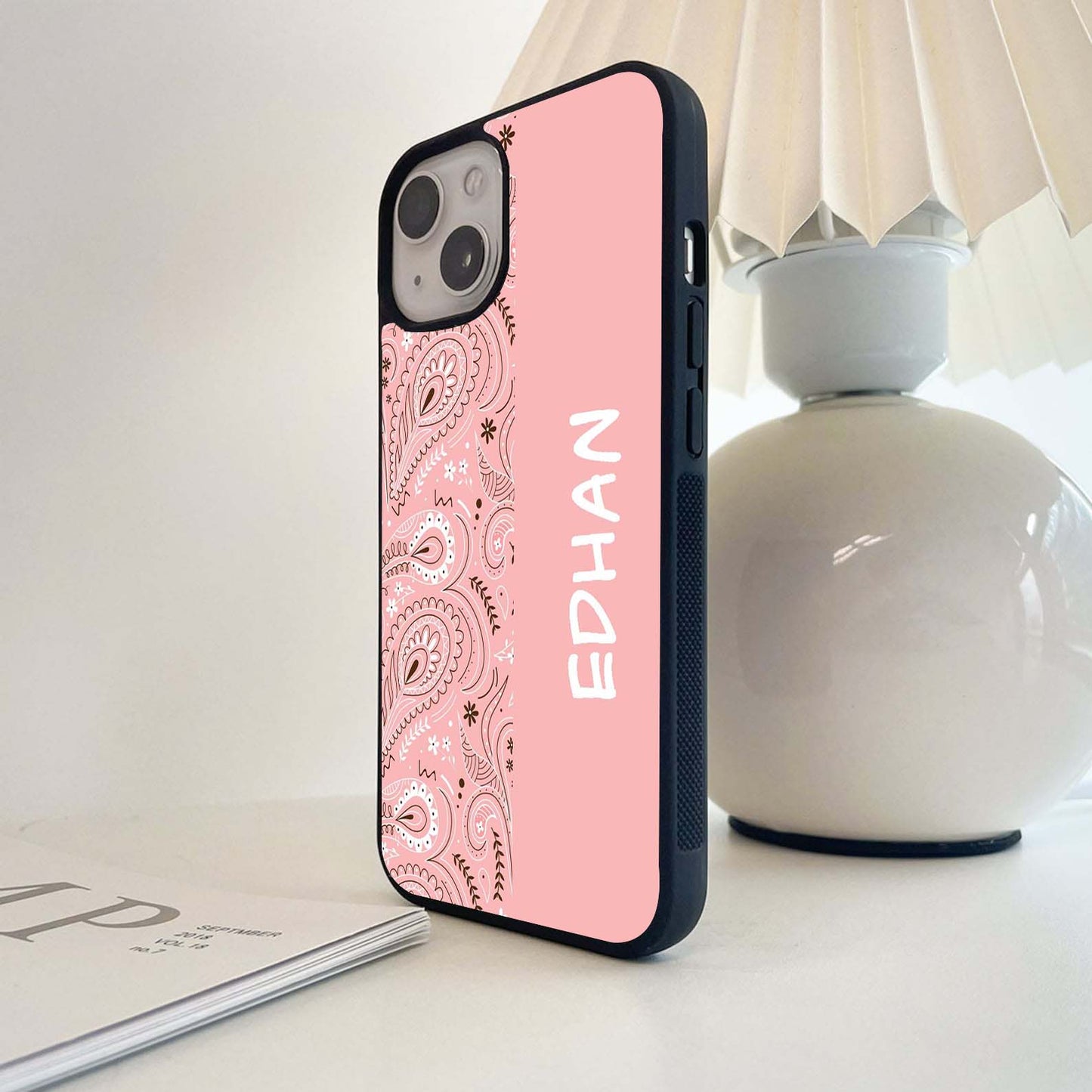 Custom Name Pink Link Art Glass Case
