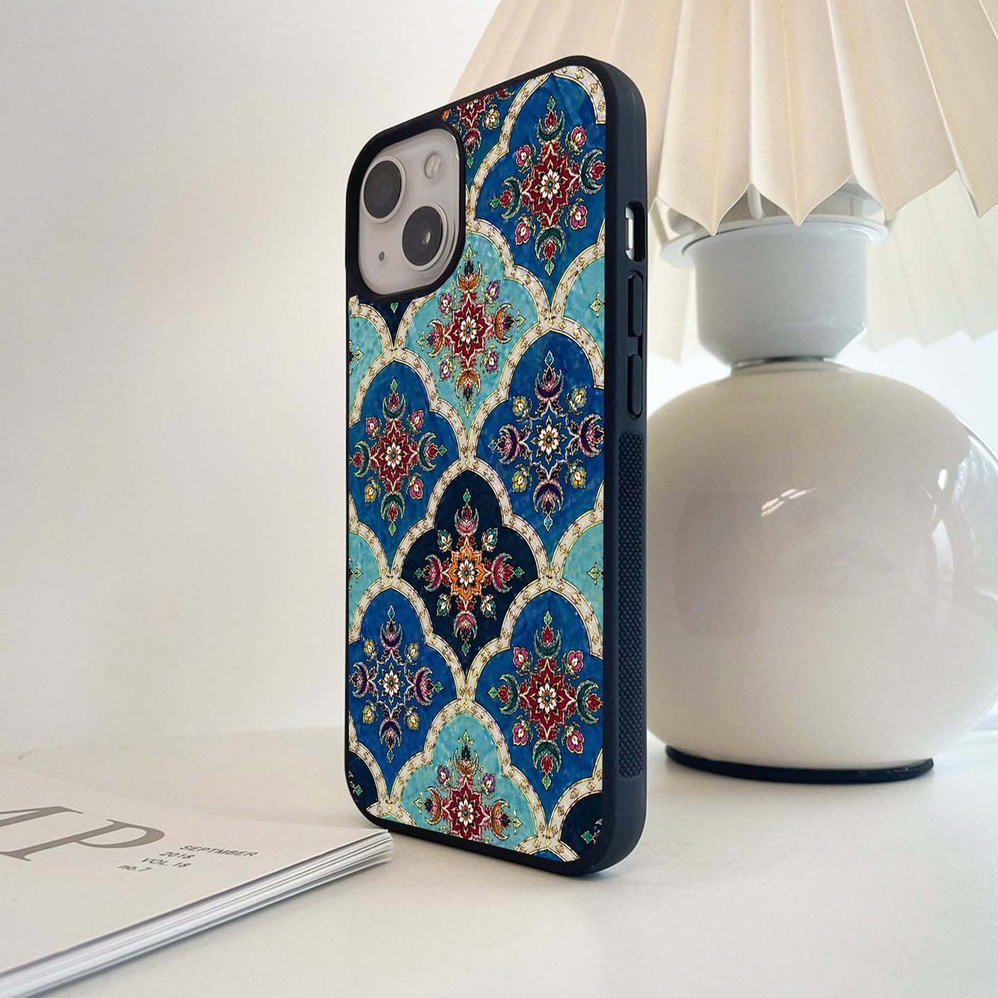 Blue Floral Pattern Glass Case