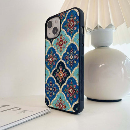 Blue Floral Pattern Glass Case