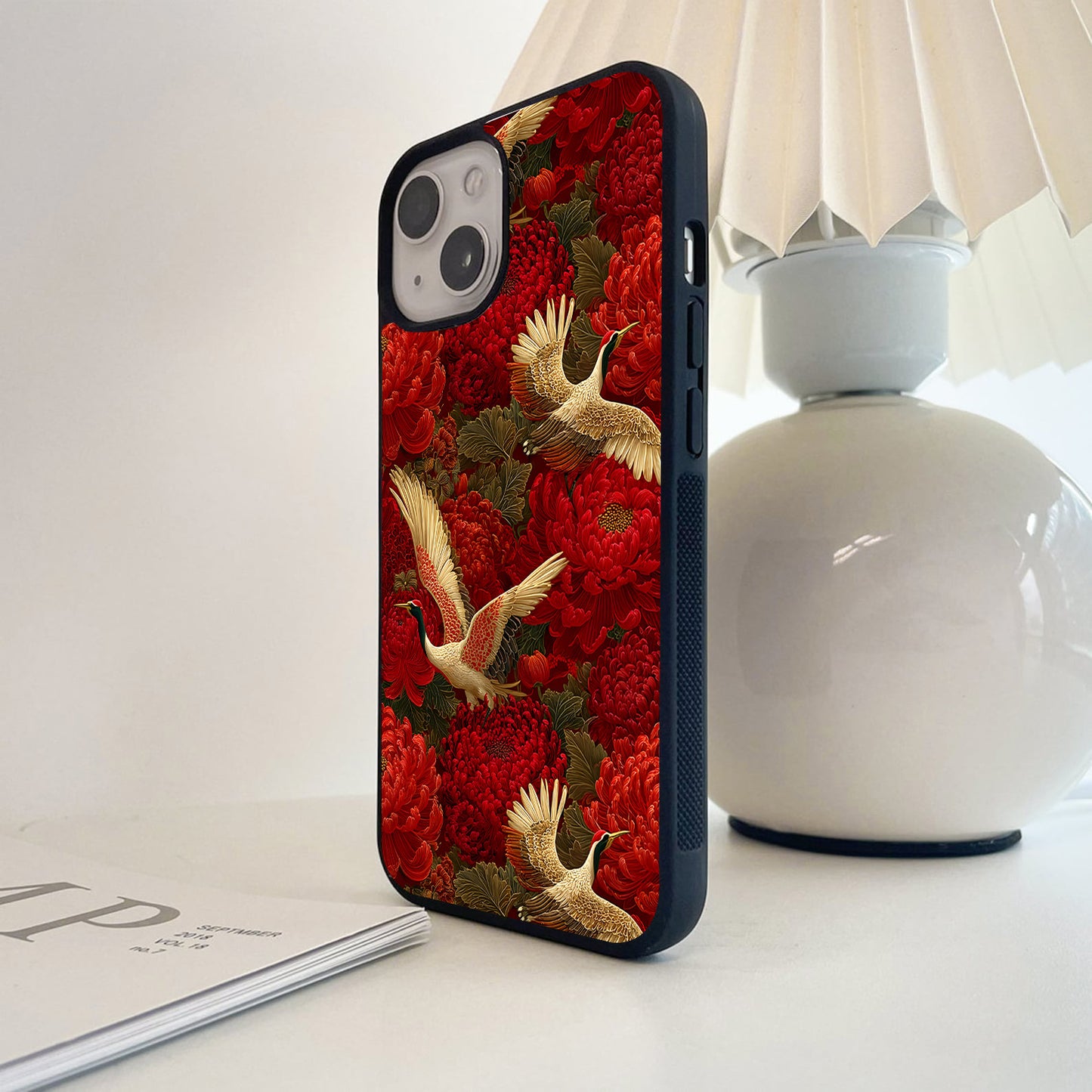 Crimson Crane Garden Glass Case
