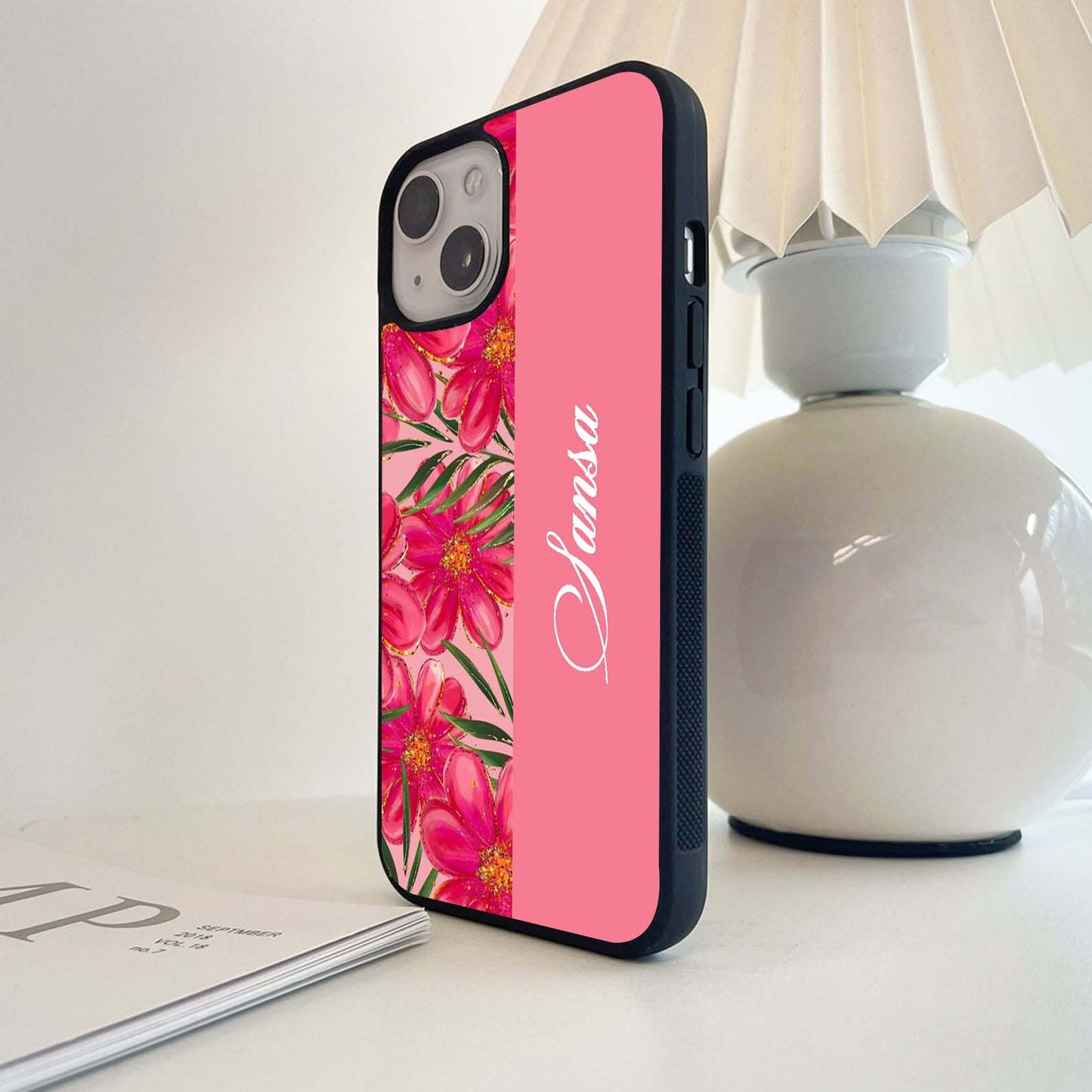 Custom Name Pink Blossom Drift Glass Case