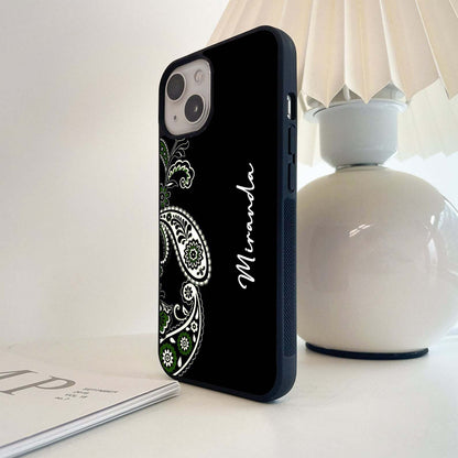 Custom Name Green Petal Pattern Glass Case