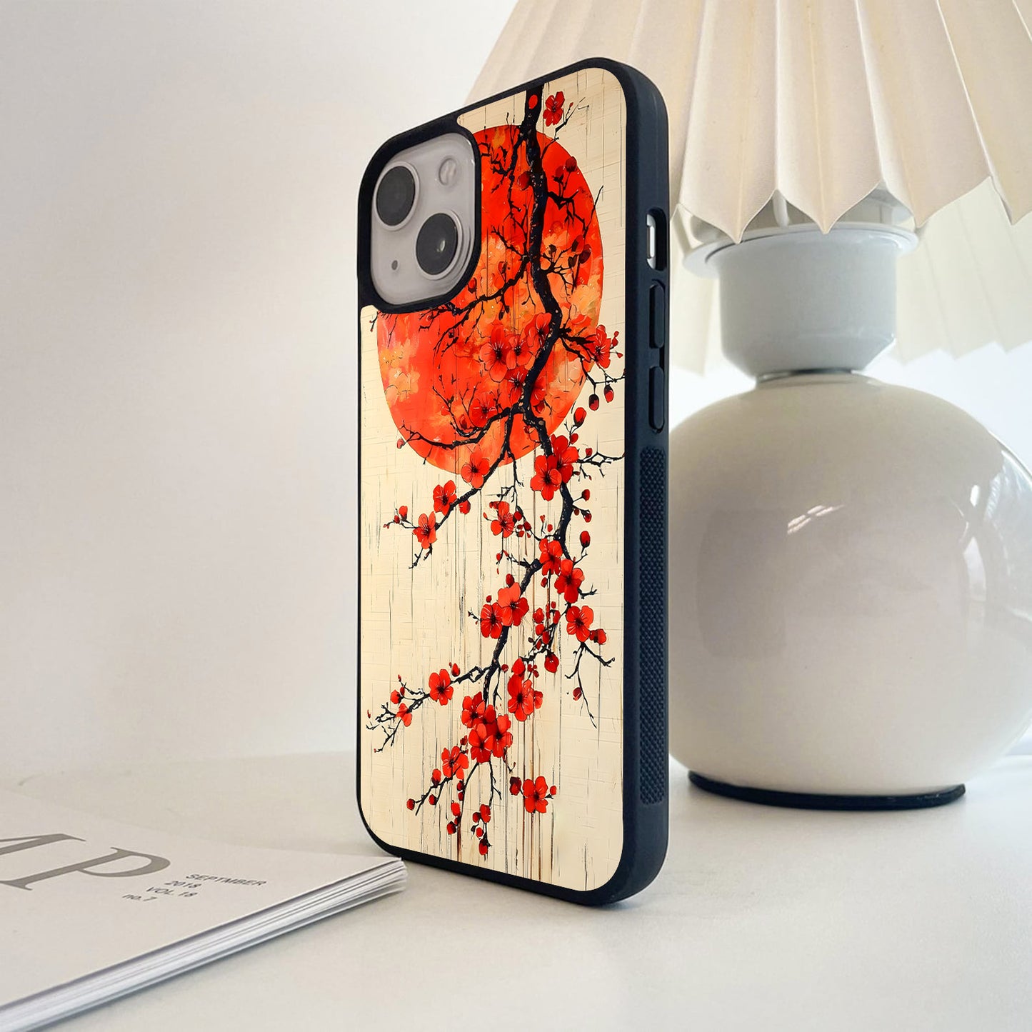 Crimson Sakura Bloom Glass Case